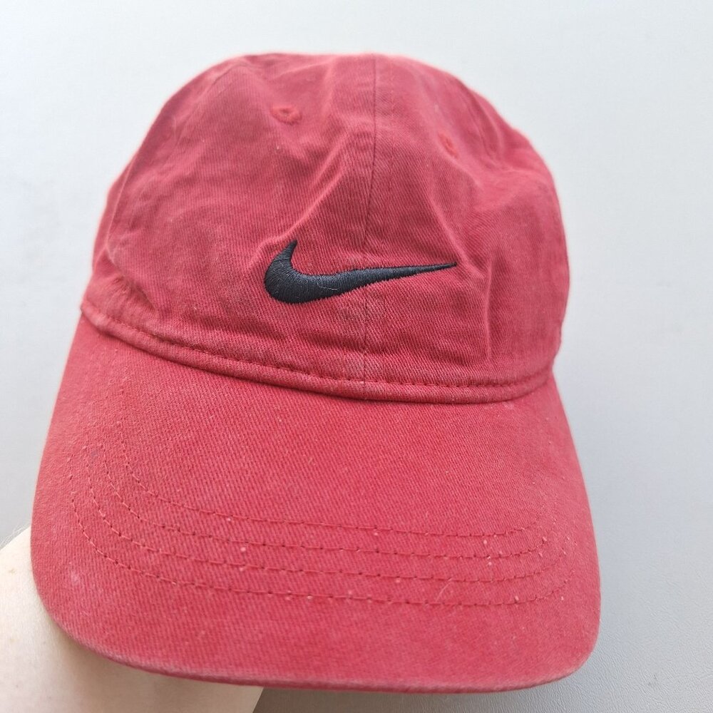 CHILDS SIZE "JUST DO IT" NIKE SWOOSH LOGO RED HOOK AND LOOP BACK HAT/CAP